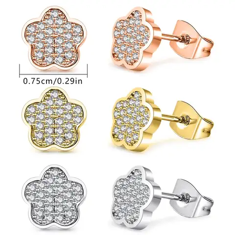Korean Version of the Fashion Stainless Steel Small Sticky Full Diamond Earrings - view 3