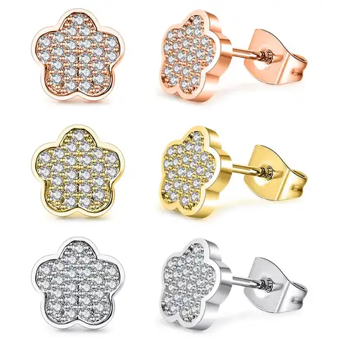 Korean Version of the Fashion Stainless Steel Small Sticky Full Diamond Earrings - Stainless Steel jewelry made by BlueOne Jewelry