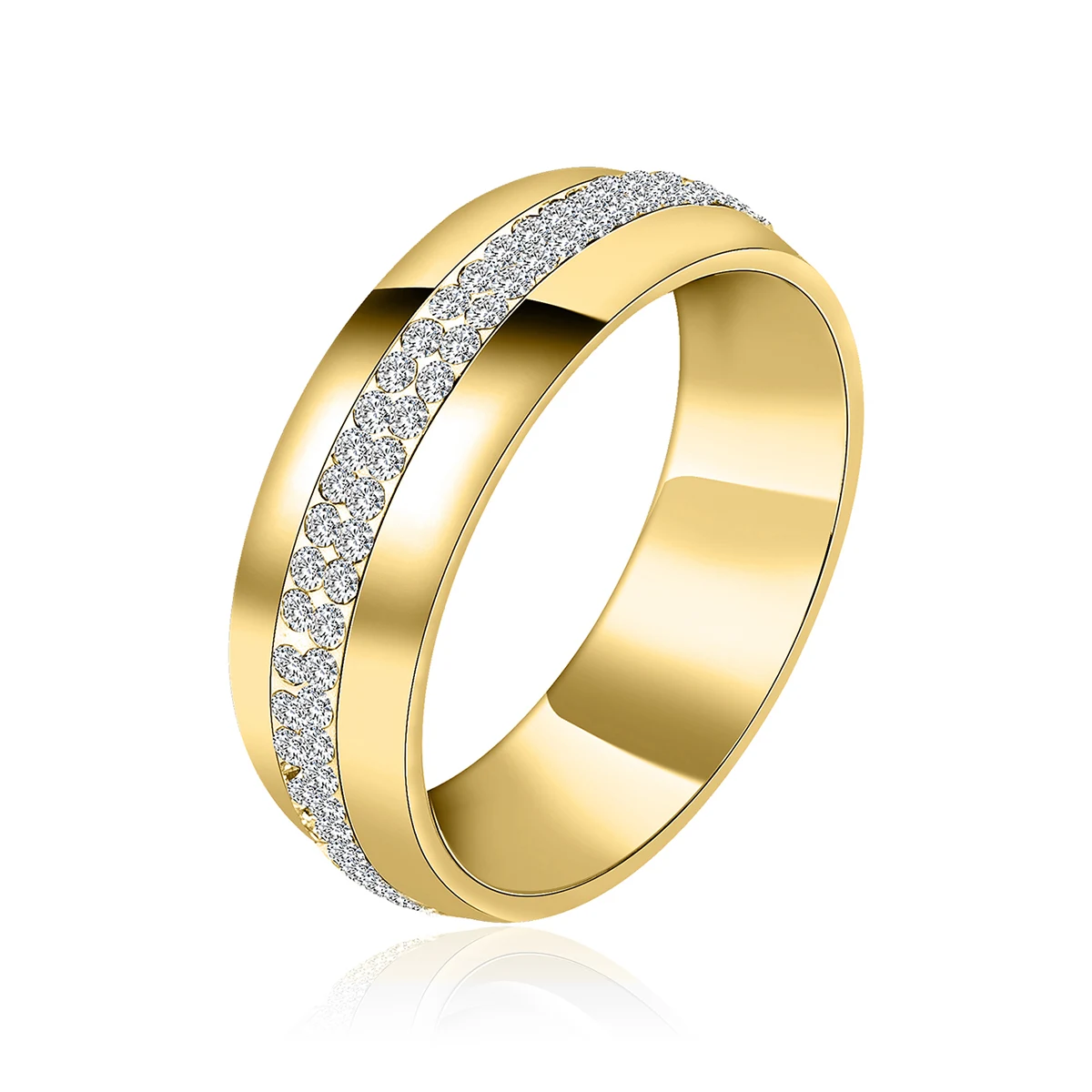 Korean Version of the Niche Titanium Steel Double Row Diamond Ring made by BlueOne Jewelry