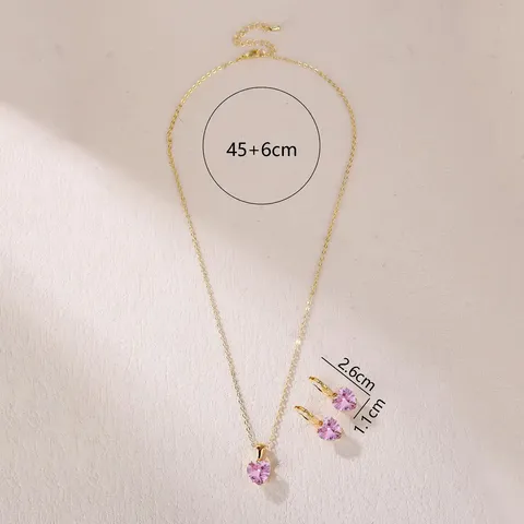Korean Version of the Pink Heart Set Zirconia Pendant Earrings Simple - view 3