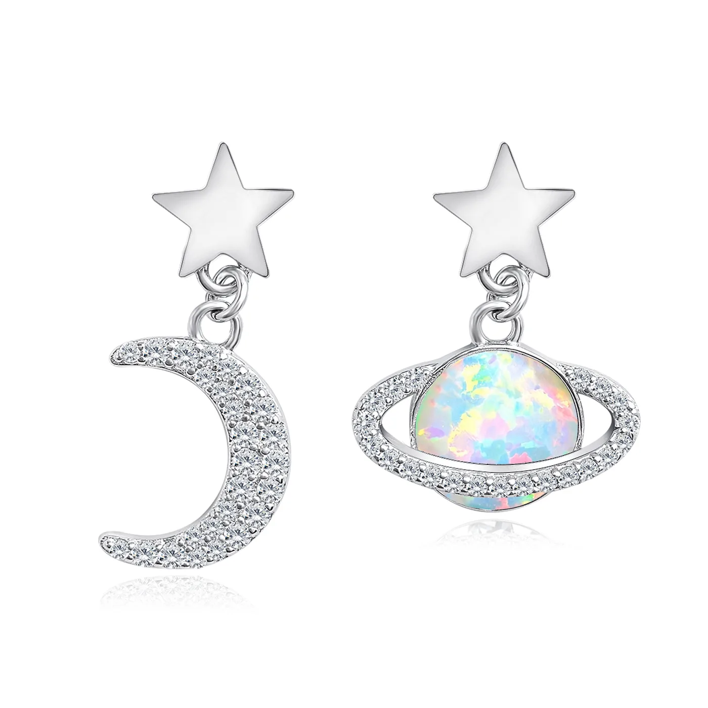 Korean Version of the Planet Asymmetric Light Luxury Temperament Netflix Fashion Stud Earrings made by BlueOne Jewelry
