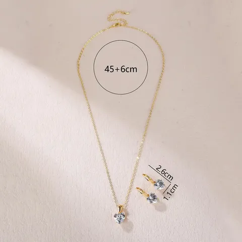Korean Version of the White Heart Set Zirconia Pendant Earrings Simple - view 3