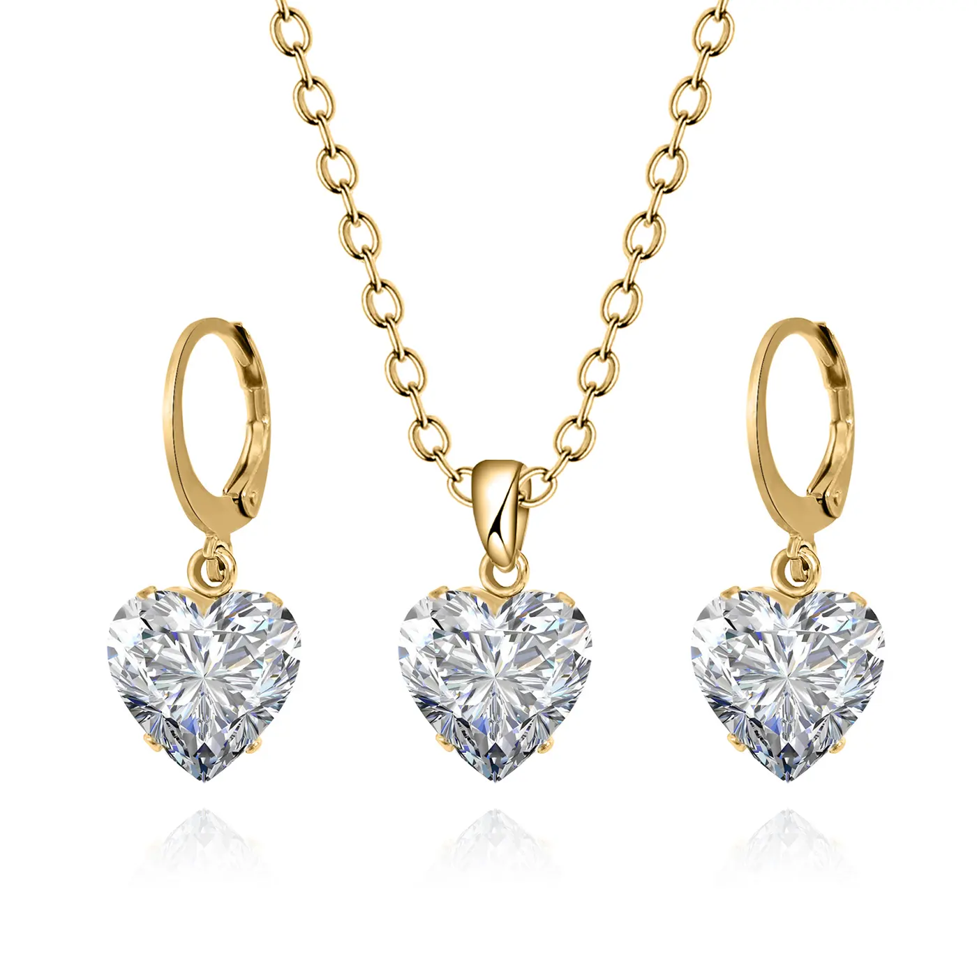 Korean Version of the White Heart Set Zirconia Pendant Earrings Simple made by BlueOne Jewelry
