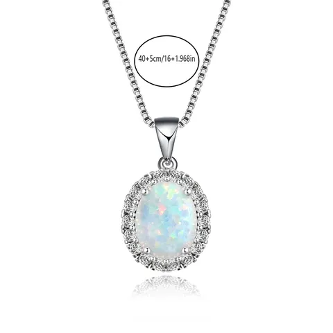 Light Luxury Full of Diamonds Oval Opal Stone Necklace Female Simple Collarbone Chain - view 3