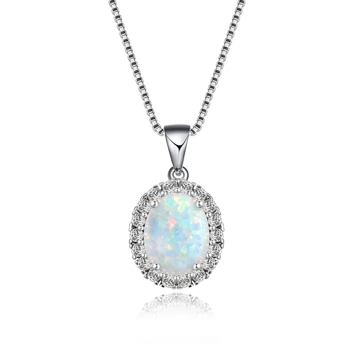Light Luxury Full of Diamonds Oval Opal Stone Necklace Female Simple Collarbone Chain made by BlueOne Jewelry