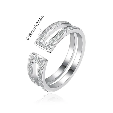 Light Luxury Line Open Ring Adjustable Versatile Retro Cubic Zircon Index - view 3