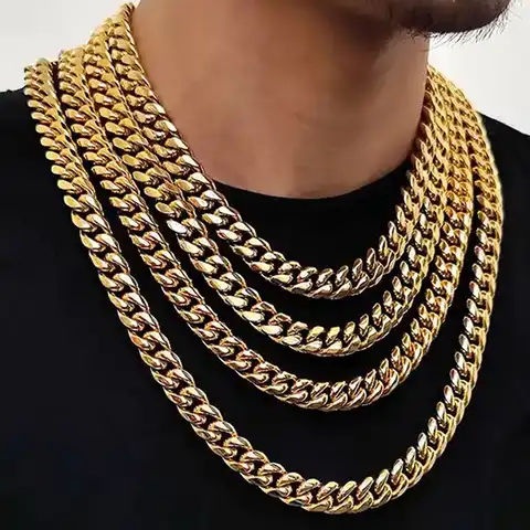 Luxury Hip Hop Jewelry Gold Chunky Cuban Chain Necklace for Men - view 2