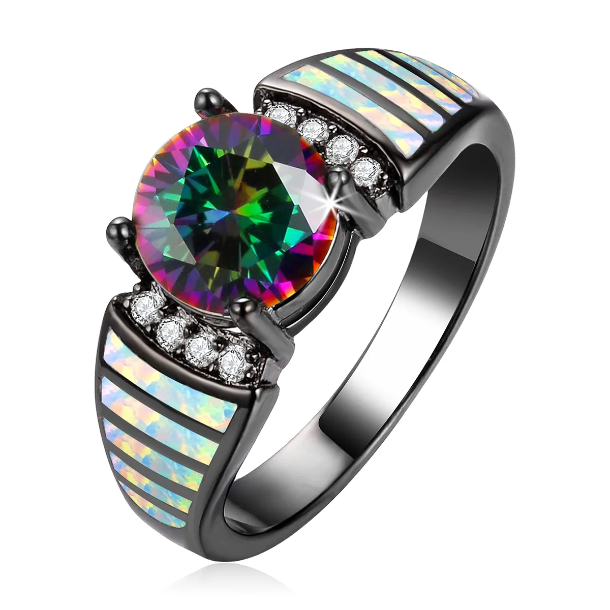Source One Piece of Hair Express Seven Color Round Zirconia Opal Ring made by BlueOne Jewelry