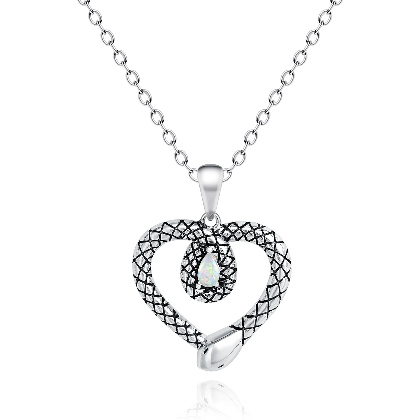 Men Women Animal Snake Necklace Heart Shaped Teardrop Opal Necklace Jewelry made by BlueOne Jewelry
