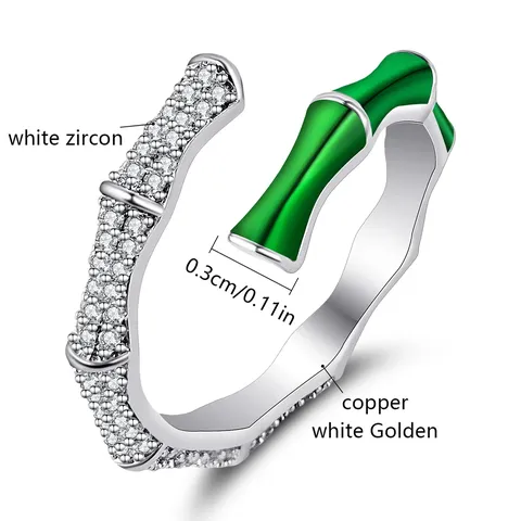 Micro Zirconia Bamboo Split Ring Women Chinese Adjustable Index Ring - view 3