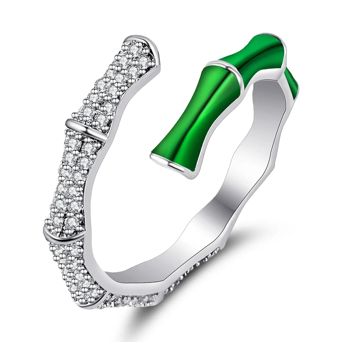 Micro Zirconia Bamboo Split Ring Women Chinese Adjustable Index Ring made by BlueOne Jewelry