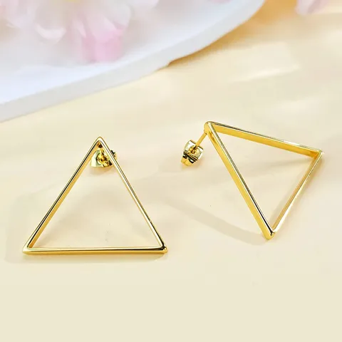 Minimalist Cool-tone Earrings for Women Versatile Geometric Triangle Earrings Ultra-simple Style - Plated Brass jewelry made by BlueOne Jewelry