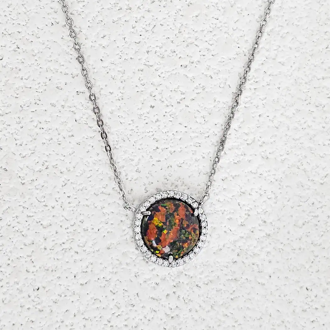 Necklace Opal Women’s Simple Round Bag Pendant Chain Live made by BlueOne Jewelry