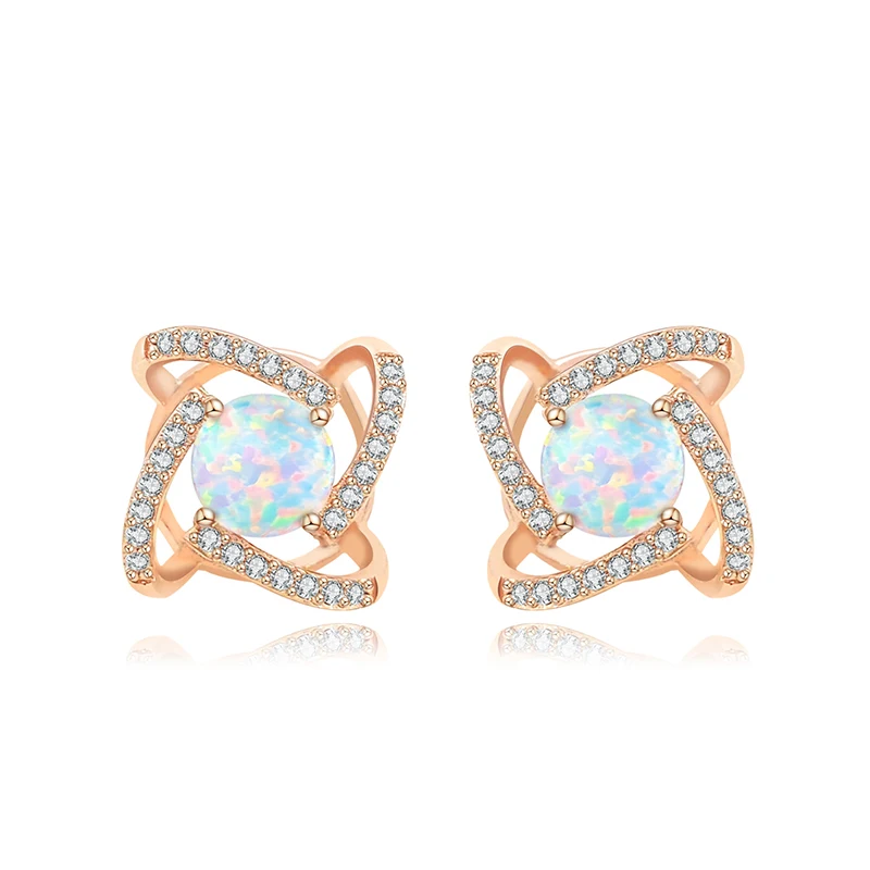 Light Luxury Temperament Diamond Set Earrings Delicate Wind Ins Rose Gold made by BlueOne Jewelry
