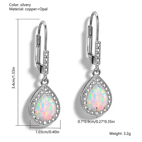 Opal Stud Earrings European & American Style Creative Teardrop Pear-shaped Earrings - view 3