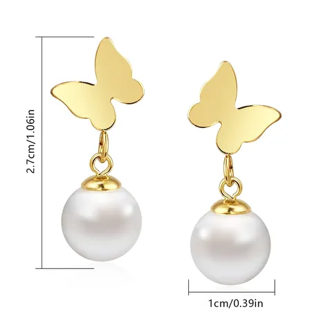 Chinese Style Butterfly Pearl Pendant Earrings - view 3