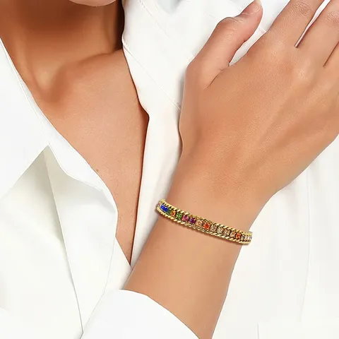 Minimalist Models Stainless Steel Colored Diamonds Zirconia Do Not Lose Color with Charm Bracelet - view 2