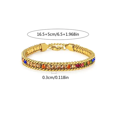 Minimalist Models Stainless Steel Colored Diamonds Zirconia Do Not Lose Color with Charm Bracelet - view 3