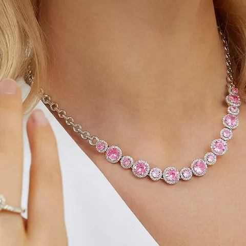 European and American Hip Hop Round Pink Zirconia Necklace Women Sweet - view 2