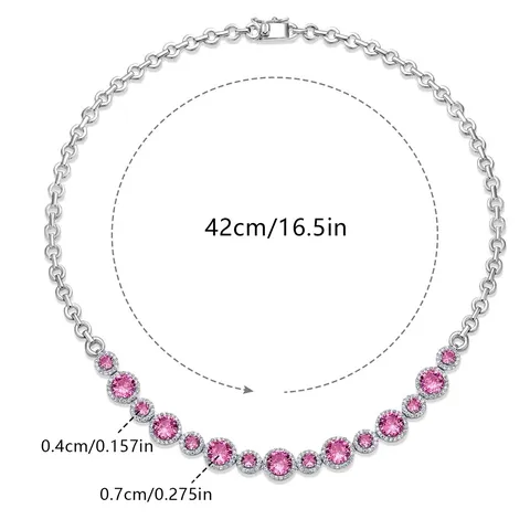 European and American Hip Hop Round Pink Zirconia Necklace Women Sweet - view 3