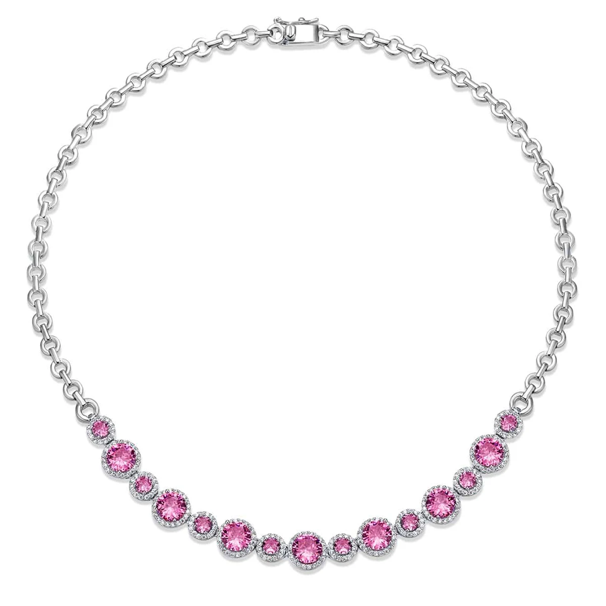European and American Hip Hop Round Pink Zirconia Necklace Women Sweet made by BlueOne Jewelry