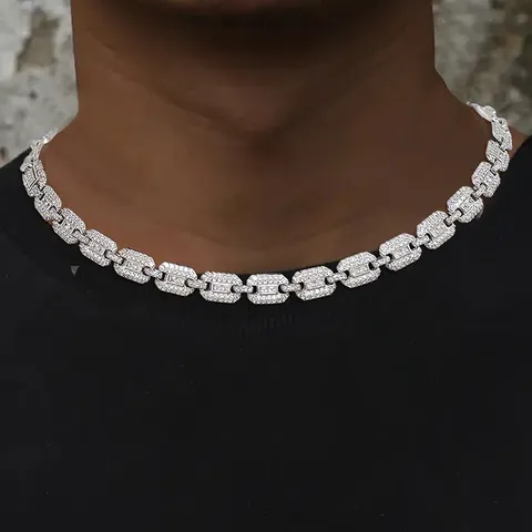 Fashion Hip Hop Cuban Chain Necklace White Gold Necklace for Men - view 2