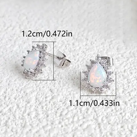 Fashion in Europe and the United States Opal Silver Inlaid Zirconia Stud Earrings - view 3