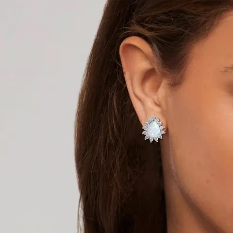 Fashion in Europe and the United States Opal Silver Inlaid Zirconia Stud Earrings - view 2