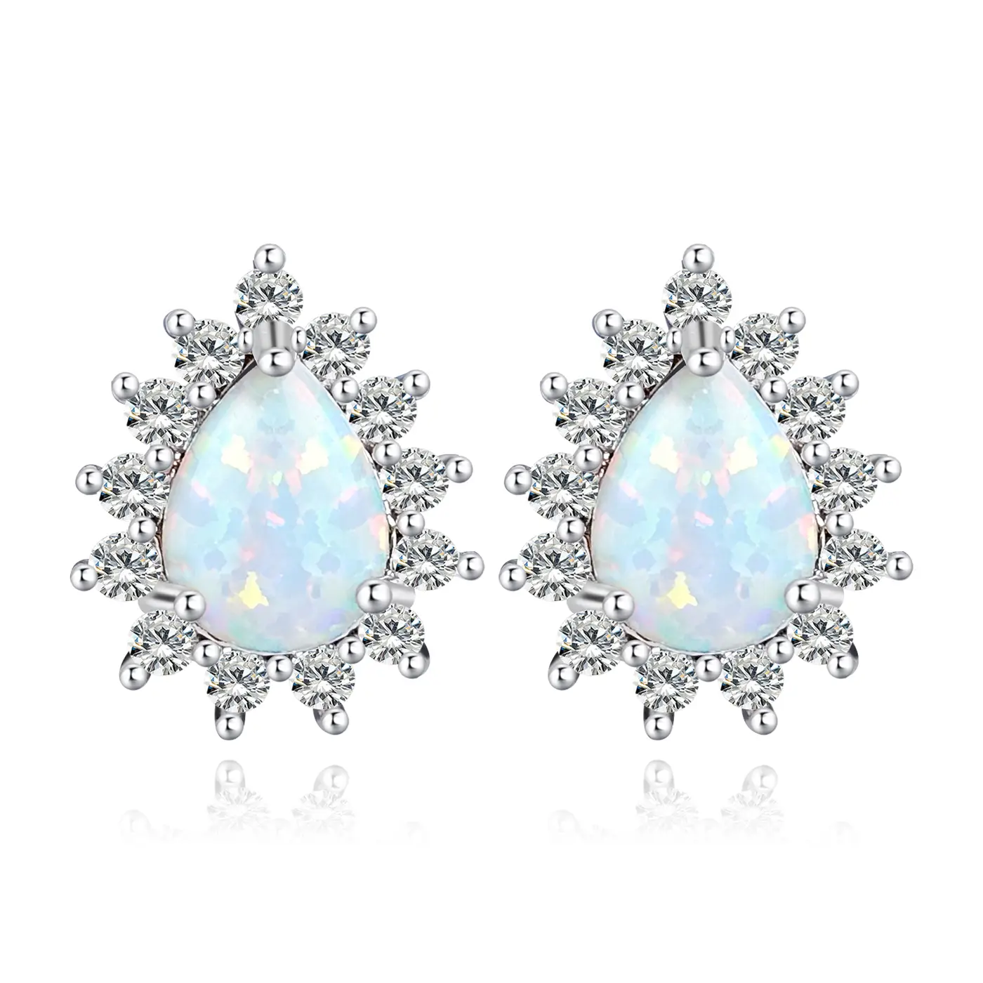 Fashion in Europe and the United States Opal Silver Inlaid Zirconia Stud Earrings made by BlueOne Jewelry