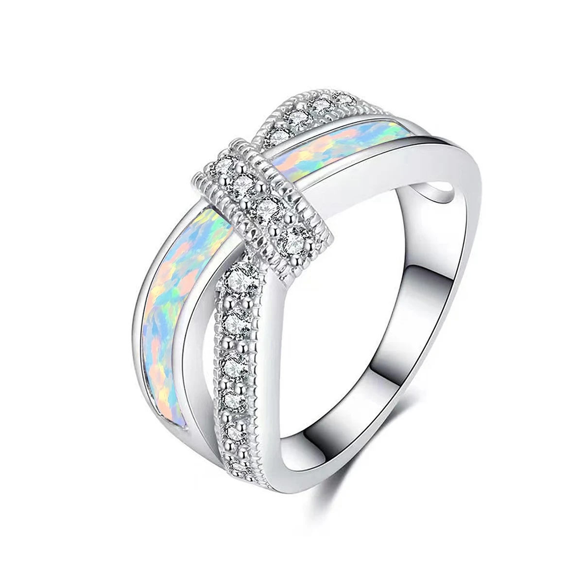 Jewelry White Gold Opal Cross Rings Europe and America Opal Jewelry made by BlueOne Jewelry