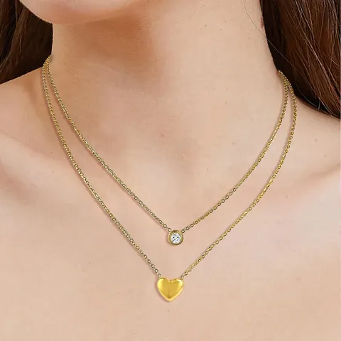 Korean Version of the Titanium Steel Necklace Female Gold Double Heart Collarbone Chain - view 2