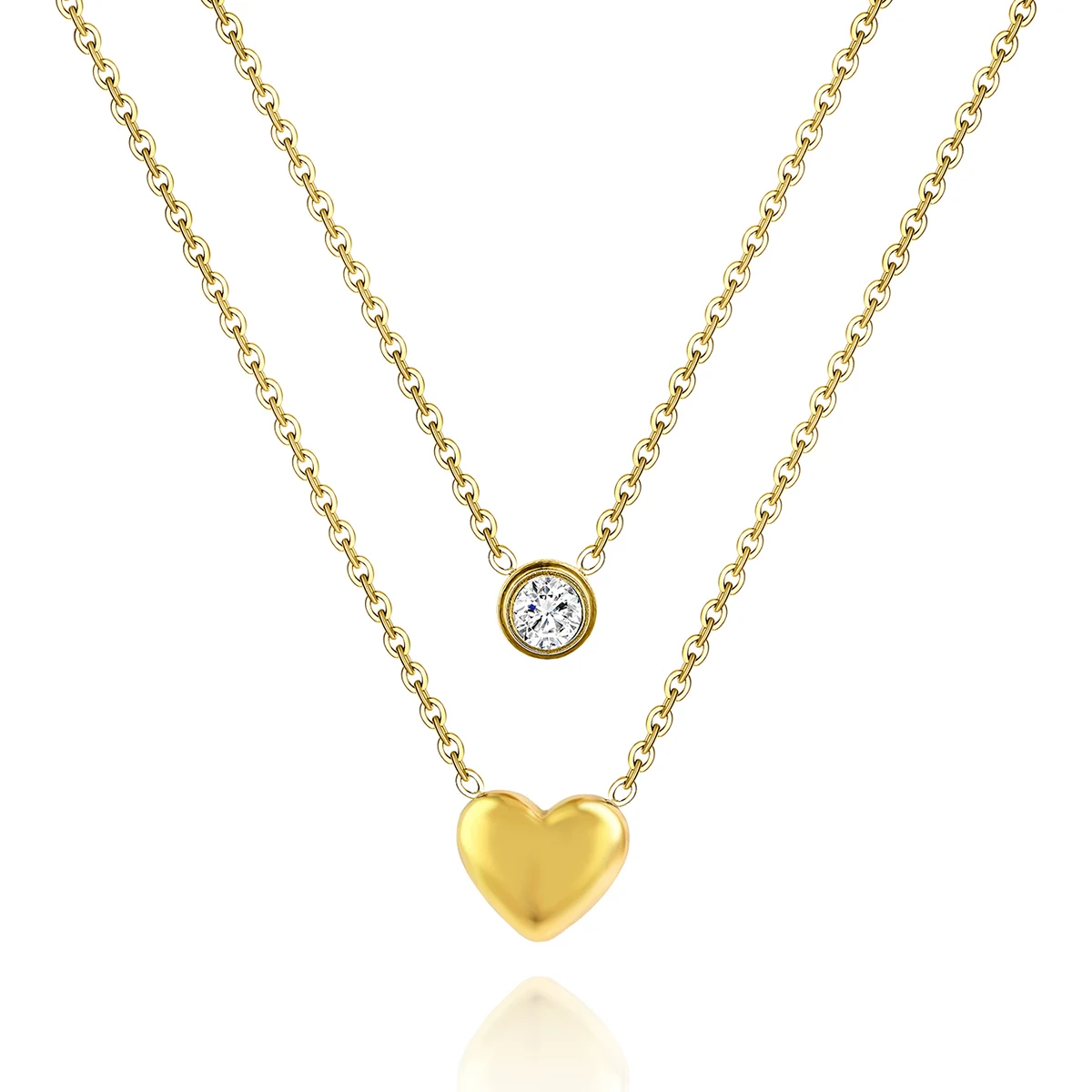 Korean Version of the Titanium Steel Necklace Female Gold Double Heart Collarbone Chain made by BlueOne Jewelry