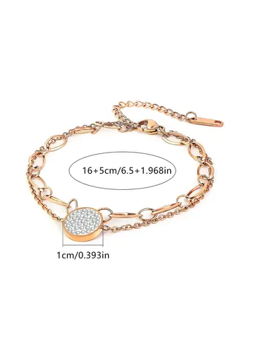 Light Luxury Double Rose Gold Full of Diamonds Pendant Titanium Bracelet - view 3