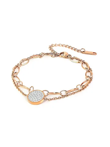 Light Luxury Double Rose Gold Full of Diamonds Pendant Titanium Bracelet - Plated Brass jewelry made by BlueOne Jewelry