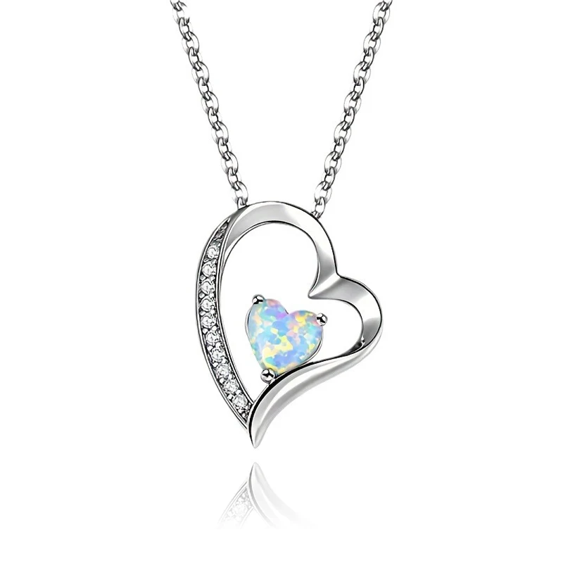 Opal Heart Pendant Collarbone Necklace Personalized Fashion Ladies Necklace Brass Plated Collarbone Chain made by BlueOne Jewelry