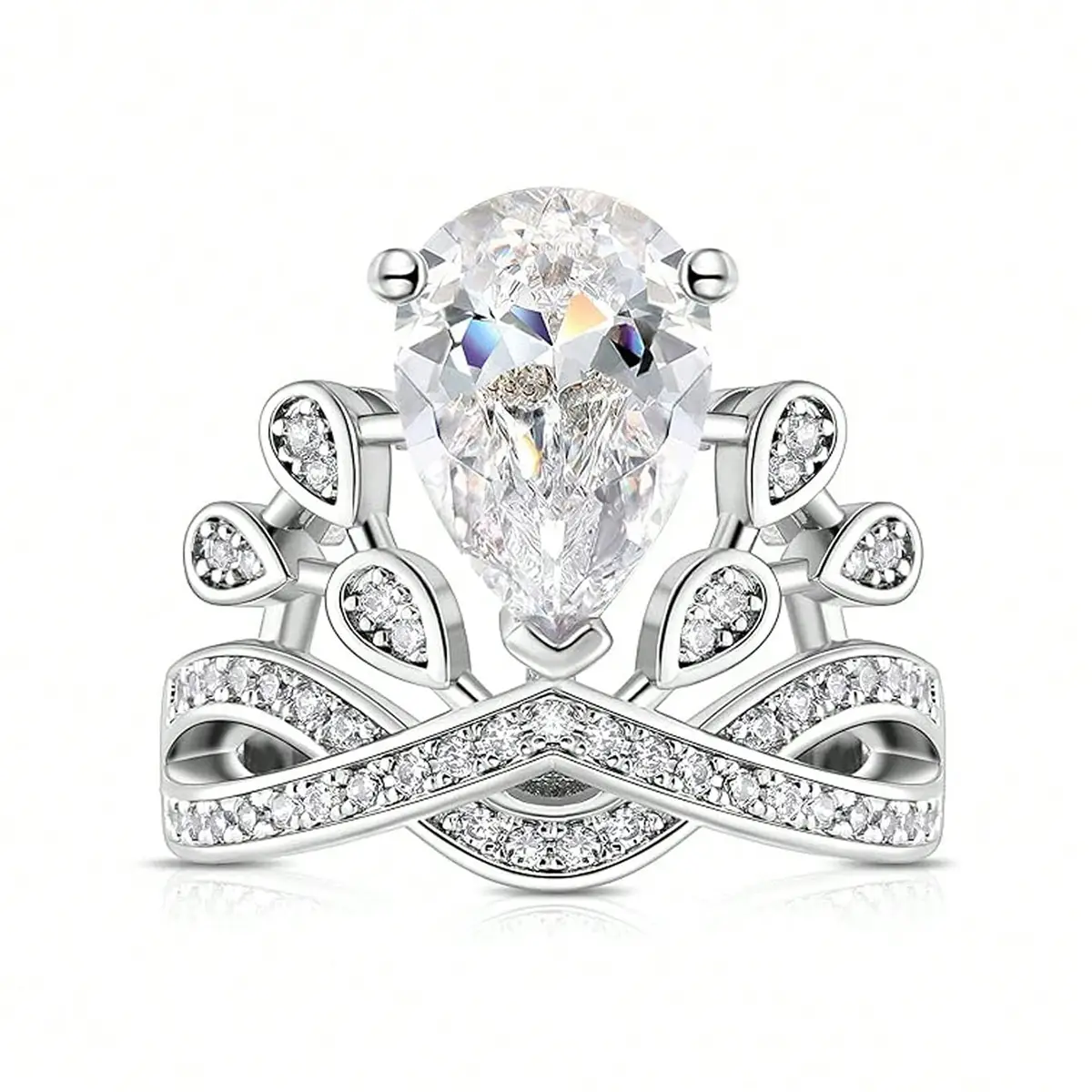 Pear-shaped Water Drop Personalized Crown Ring Female Fashion Shaped Diamond Ring made by BlueOne Jewelry