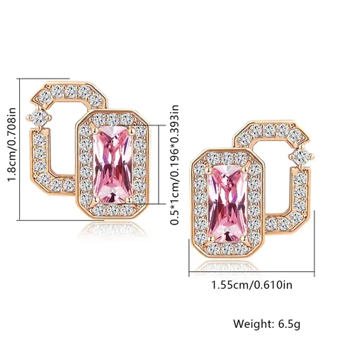 Pink Zirconia Stud Earrings Niche High Luxury Explosives - view 3