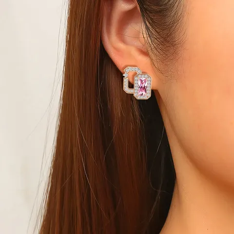 Pink Zirconia Stud Earrings Niche High Luxury Explosives - view 2
