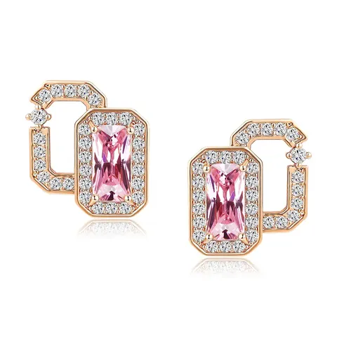 Pink Zirconia Stud Earrings Niche High Luxury Explosives - Plated Brass jewelry made by BlueOne Jewelry