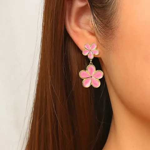 Plum Blossom Five-petaled Drip Glaze Earrings for Women Delicate Floral Earrings - view 2