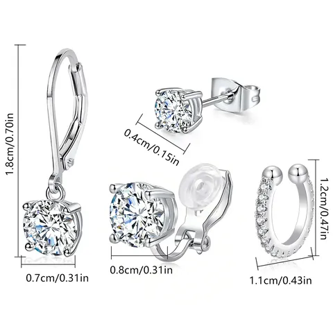 Style Inlaid Zirconia Earrings Jewelry Four Claws Inlaid Round Zirconium Earrings - view 3