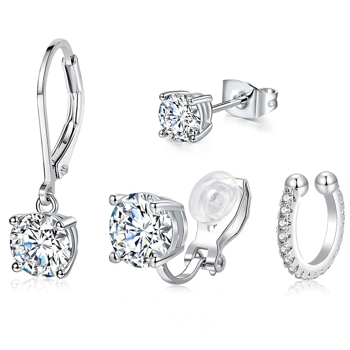 Style Inlaid Zirconia Earrings Jewelry Four Claws Inlaid Round Zirconium Earrings made by BlueOne Jewelry