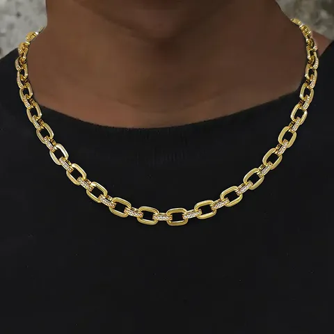 With Zirconia Stainless Steel Square Paper Clip Chain Necklace Unisex Fashion - view 2