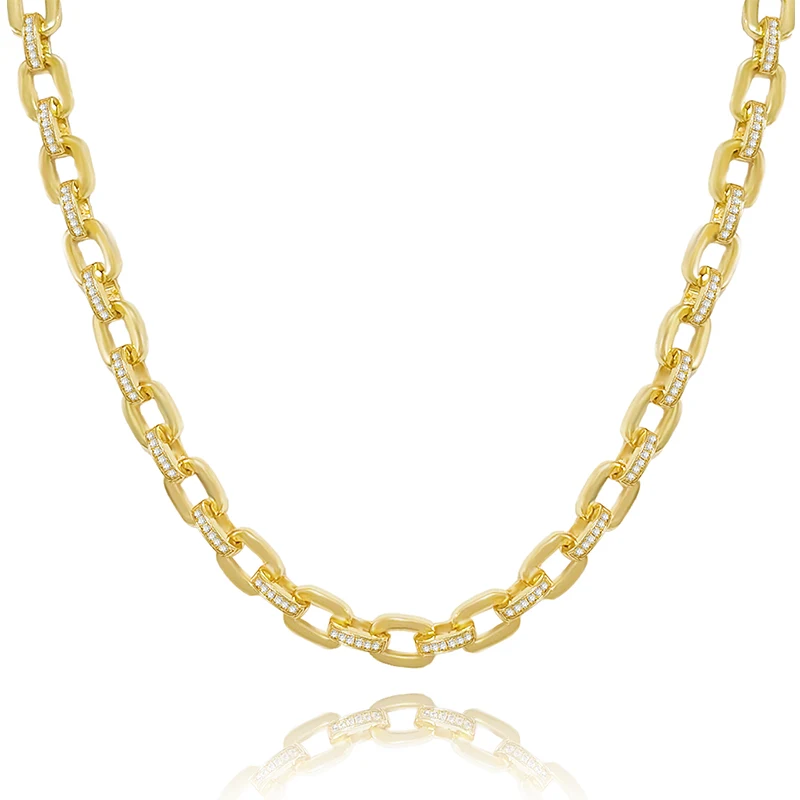 With Zirconia Stainless Steel Square Paper Clip Chain Necklace Unisex Fashion made by BlueOne Jewelry