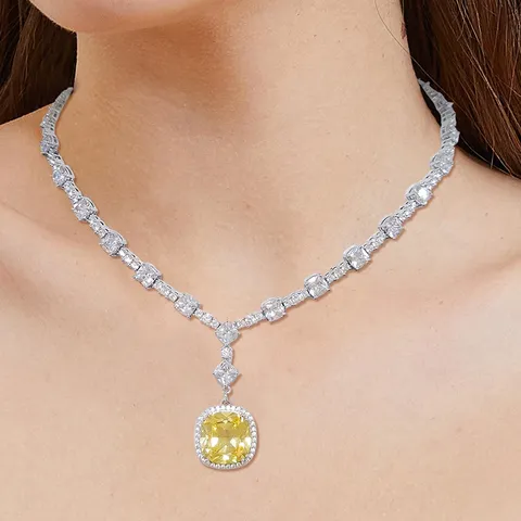 Women’s Necklace Fine Jewelry Full Diamond Square Zirconia Pendant Necklace - view 2