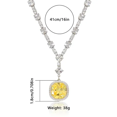 Women’s Necklace Fine Jewelry Full Diamond Square Zirconia Pendant Necklace - view 3