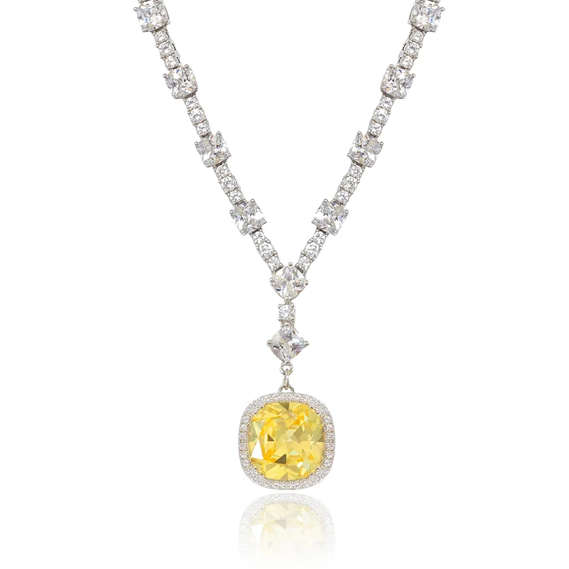 Women’s Necklace Fine Jewelry Full Diamond Square Zirconia Pendant Necklace made by BlueOne Jewelry