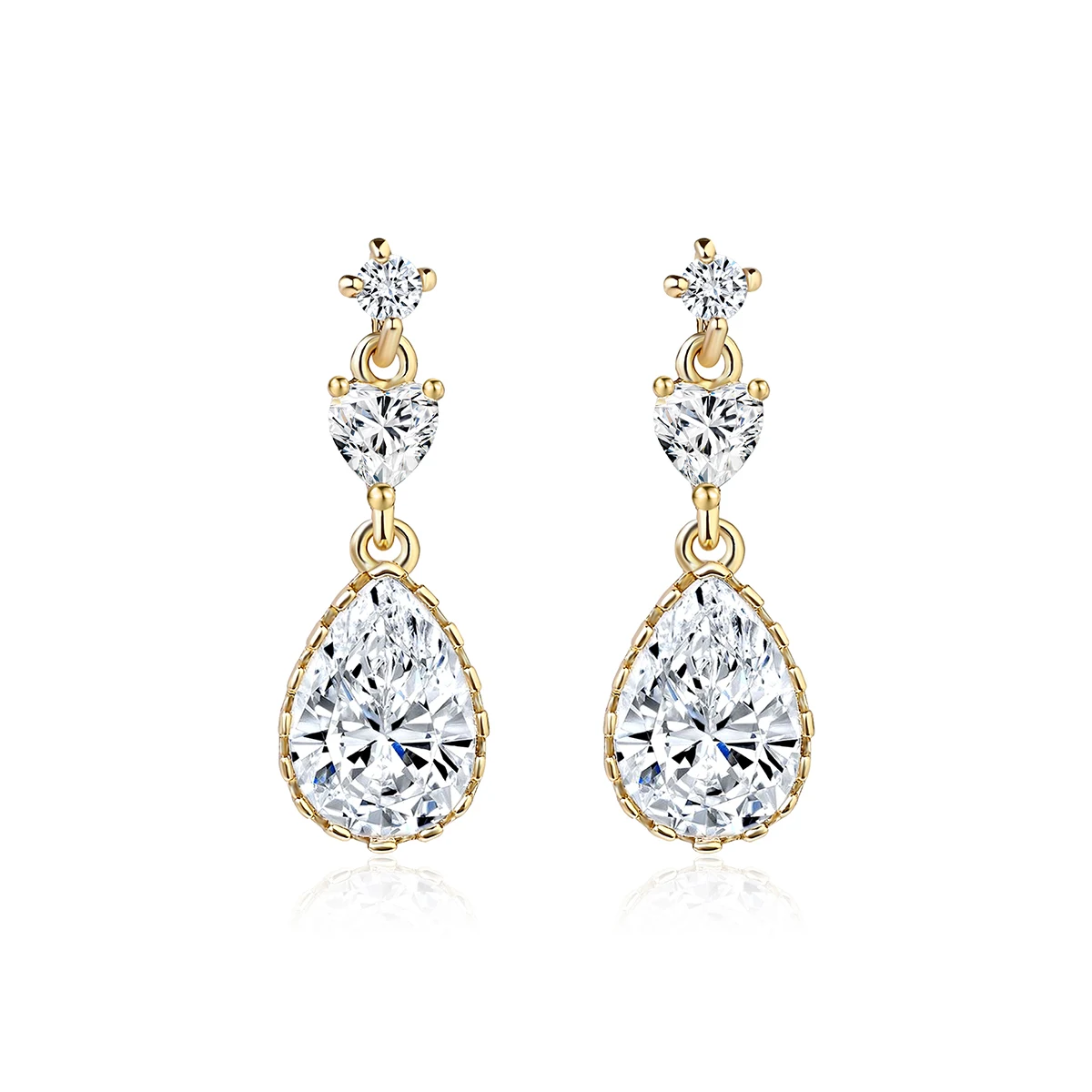 Zirconia Earrings Teardrop Earrings Copper Plated Real Gold Zirconia Earrings Jewelry made by BlueOne Jewelry