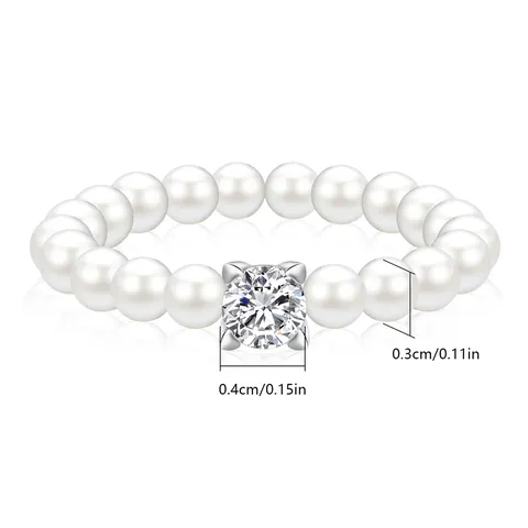 Cubic Zirconia Niche Exquisite Zirconia Pearl Stretch Ring Luxury French Elegance Women’s Ring - view 3