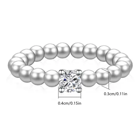 Niche Exquisite Zirconia Pearl Stretch Ring Luxury French Elegance Women’s Ring - view 3
